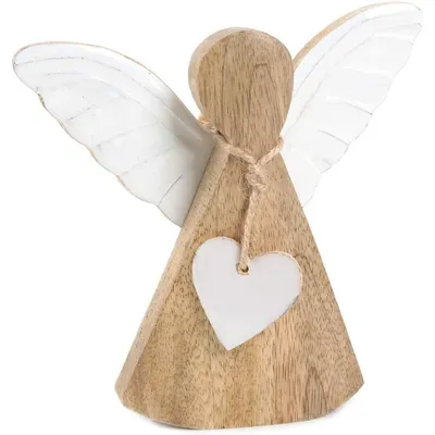 Produktbild von Engel Figur aus Mangoholz braun weiß 15 cm - für Weihnachten