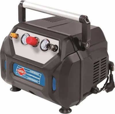 A black portable air compressor with a silver handle and control panel.
