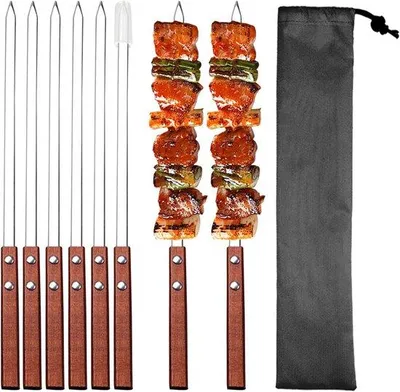 Produktbild von Famanu BBQ-Spieße 40 cm - Wiederverwendbare Kebabspieße mit Holzgriff