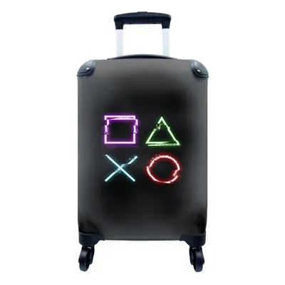 Produktbild von MuchoWow® Koffer Handgepäck Trolley Rollkoffer Kleine Reisekoffer mit 4 Rollen - Spiel - Konsole - Neon - Cabin Size < 55x40x23 cm & 55x40x20 cm - Fotokoffer - Kabinenkoffer - Boardgepäck - Reise-Box - Reisekoffer - Reisegepäck - Koffer mit Bild - Trolley für Kinder