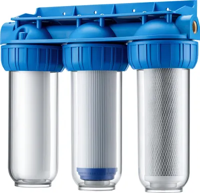 Produktbild von Naturewater NW-BR10B4 3 Stufen Wasserfilter, 5 µ, 20,67 mm (1/2"), Ø60 mm PP Kartusche, Filter Wandhalterung, Filterschlüssel, Sedimentfilter Aktivkohleblock Aktivkohlegranulat