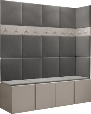 Produktbild von MIRJAN24 Garderoben-Set Orion II, Garderobe mit Sitzbank mit 19 x Wandpanel 42x42 (Farbe: Cashmere, Manila 16)