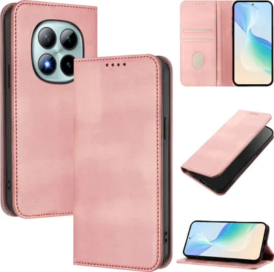 Produktbild von Handyhülle für Xiaomi Redmi Note 15 Pro+, Vintage Leder RFID Schutz Kartenfach Standfunktion Magnetische Klapphülle Pink