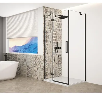 Imagen del producto de TRINITY BLACK: Cabina de ducha rectangular de 1200x900 mm, con cristal transparente, para instalación en la esquina izquierda