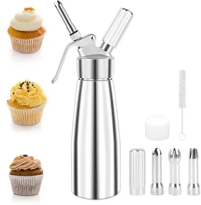 Productafbeelding van Ibenzoa® Aluminium slagroomdispenser – luchtdichte slagroomdispenser met een decoratieve multifunctionele tuit, siliconen afdichting en reinigingsset, geschikt voor zowel warme als koude bereiding