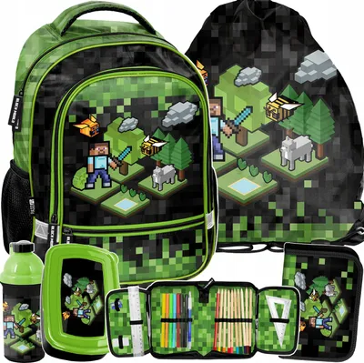 Produktbild von 5 Tlg. Set Schulrucksack 18l Schulranzen Federtasche Brotdose Rucksack; Minecraft
