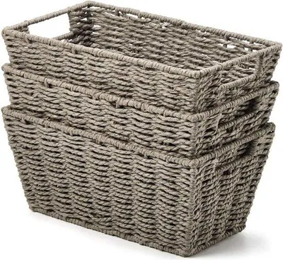Produktbild von Graue geflochtene Papiertouw-Boxen, 3-teilig, multifunktional