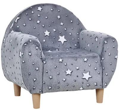 Produktbild von Kindersofa mit im Dunkeln leuchtendem Sternenmuster, weicher Samtbezug, 55 x 40 x 55 cm, Grau