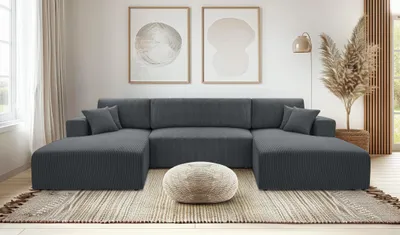 Produktbild von AX LIVING Graues Sofa mit Schlaffunktion – Catea U Cord Wohnlandschaft 364 cm