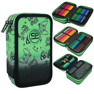 Zdjęcie produktu dla Piórnik potrójny z wyposażeniem Coolpack Jumper 3 Game Over Gradient Green