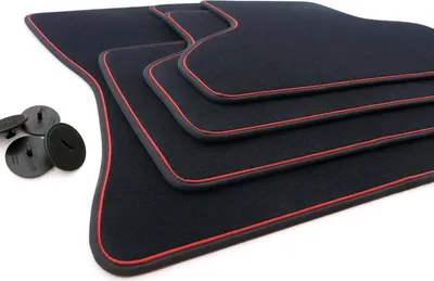 Image de Tapis de sol BMW X5 F15 (à partir de 2013) Qualité Premium originale Tapis auto 4 pièces velours noir, bande décorative rouge