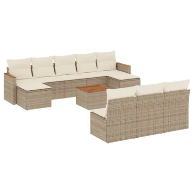 Produktbild von vidaXL 11-tlg. Garten-Sofagarnitur mit Kissen Beige Poly Rattan