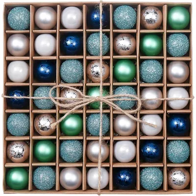 Immagine prodotto di Palline di Natale, 49 pezzi, 3 cm, plastica. Decorazioni per albero di Natale, blu, verde, argento, lucide, opache, glitterate, resistenti alla rottura