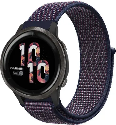 Produktbild von Strap-it Garmin Venu 2 Armband Nylon - 45mm - Lila / Blau