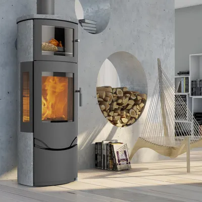 Produktbild von Lotus Prio 7M Kaminofen Grau/ Speckstein/ Seitenglas, Rauchabgang oben