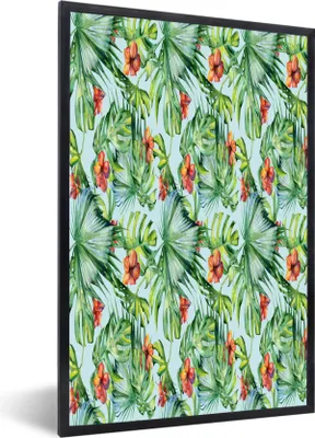 Produktbild von MuchoWow® MuchoWow® Gerahmtes Poster Blumen - Hibiskus - Orange - Blätter 40x60 cm - Poster mit zchwarzem Bilderrahmen - Papierdruck - Wandbilder