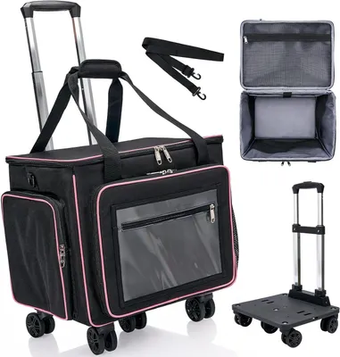 Image de Valise à roulettes - Valise de voyage - Pour l'enseignement et l'organisation - 15 compartiments, dont un pour ordinateur portable - 43 x 26 x 35 cm - Noir