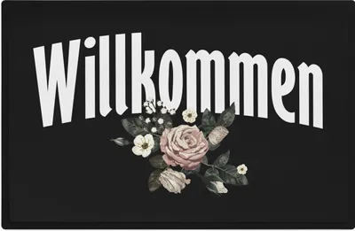 Produktbild von Trendation - Willkommen Fußmatte Grafik Schmutzfangmatte Geschenk Außen Innenbereich 60x40 cm Waschbar Türmatte Blumen grün
