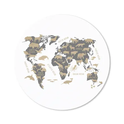 Produktbild von MuchoWow® Mauspad Mousepad Weltkarte Kinder - Braun - Tiere 40x40 cm - Mousepads - Maus Mat - Pad - Mausunterlage - Schreibtisch Accessoires