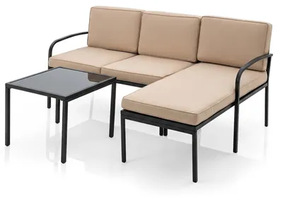 Produktbild von KOMFOTTEU Gartenmöbel Set, 3-teiliges Terrassenmöbel mit Sofa, Liege & Tisch