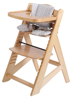 Image de Chaise de croissance en bois Buxibo pour enfants - Avec planche à manger - Chaise d'enfant réglable pour le confort et le design - Coussins inclus - 48x58x80 cm - Bois