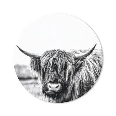 Produktbild von MuchoWow® Mauspad Mousepad Scottish Highlander - Gras - Schwarz - Weiß 20x20 cm - Mousepads - Maus Mat - Pad - Mausunterlage - Schreibtischmatte