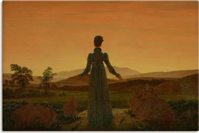Produktbild von ARTland Leinwandbild Frau vor der untergehenden Sonne Größe: 90x60 cm