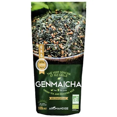 Produktbild von Aromandise THEC1, 100 g, 1 Stück(e), Feuilles de thé vert Sencha* 50%, riz complet grillé* 50% *Produit issu de l'agriculture biologique.