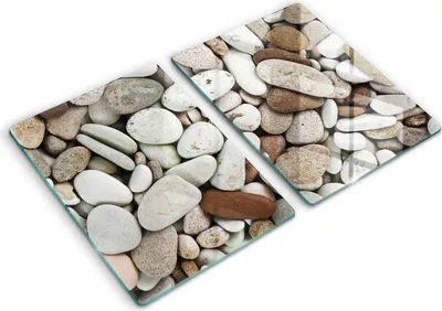 Produktbild von Glasschneideplatte - Herdabdeckplatte - 2x40x52 cm -Schneidebrett - Spritzschutz - Hintergrund kleine Steine