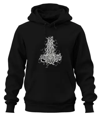 Zdjęcie produktu dla Bluza z kapturem Viking Mjölnir Thorhammer Celtic knot pattern Thor Odin Uni Hoodie, Czarny, S