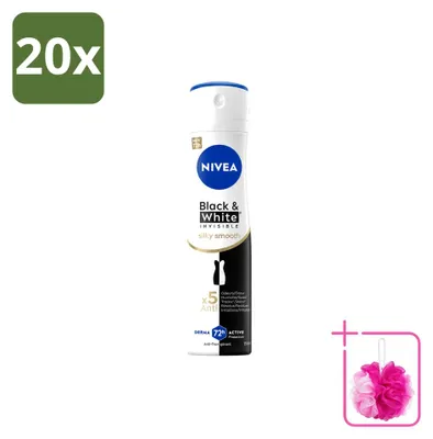 Obrázok produktu pre 20 kusov deodorantu Nivea Black & White Invisible vo forme spreju, 150 ml - balenie po 20 kusov