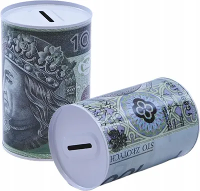 Immagine prodotto di Salvadanaio in metallo 15 cm non apribile - Salvadanaio con motivo banconota Złoty