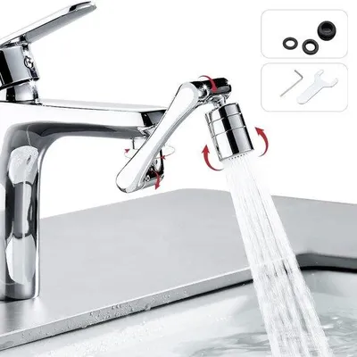 Produktbild von 1440-Gradige, multifunktionale, verlängbare Duschkop, mit zwei Sprühmodi, justierbarer Wasserhahn, Strahlregler, für Bad und Küche