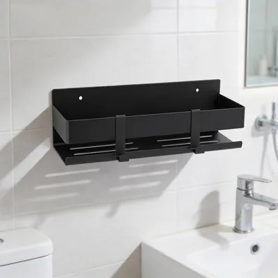 Produktbild von Duschablage Ohne Bohren Edelstahl Schwarz 30 cm Wandregal Badezimmer Küche