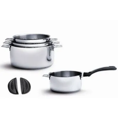 Obrázok produktu pre DE BUYER - 3491.04 - Sada 4 kastróly + 1 fronta + 2 Ansy - TWISTY - Ø 14 cm + 16 cm + 18 cm + 20 cm