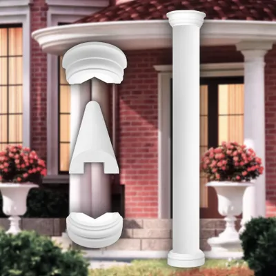 Produktbild von PRESTIGE DECOR Säule mit glatter Oberfläche 2m 255x128mm Säulenschaft Kunstharzputz weiß, Fassadenverkleidung aussen Stucksäule Wandverkleidung (LC101 Komplettset 1, halbrund)