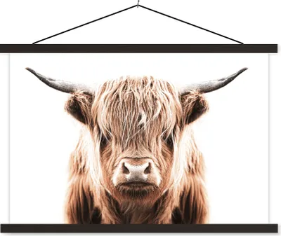 Produktbild von MuchoWow® Textilposter Schottisches Hochlandrind - Kuh - Stier 90x60 cm mit schwarzem Rahmen - Aufhängungssatz