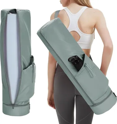 Produktbild von Yogatasche Damen mit Nassfach Flaschentasche Reißverschluss Verstellbarer Schultergurt Gym Yoga Grau
