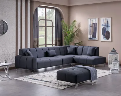 Produktbild von Ecksofa "Wasserrose" Ottomane rechts + Hocker-Anthrazit