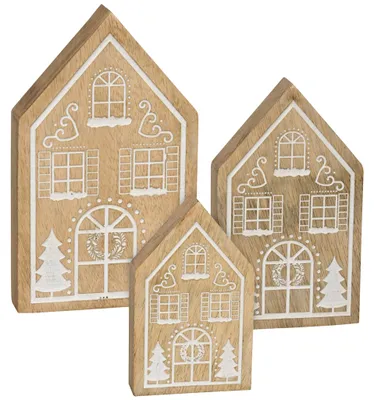 Immagine prodotto di Set di 3 casette di legno con decorazioni natalizie Casetta decorativa per Natale