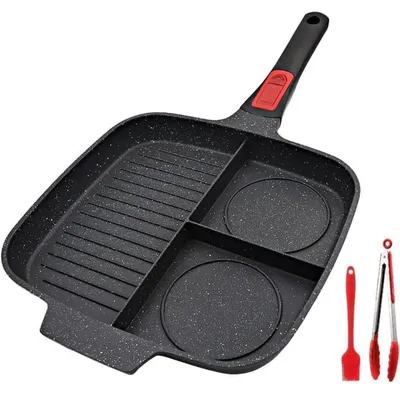Productafbeelding van Grillpan voor inductiekookplaten, afneembaar, 3-in-1, antiaanbaklaag, zwart, afneembaar