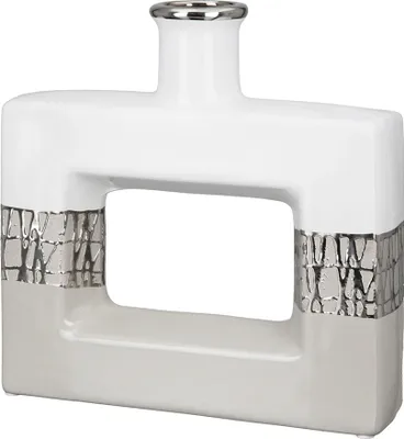 Produktbild von Gilde Lochvase breit "Cabrera" taupe/weiß/silber H: 25 cm B: 24 cm T: 6.50cm 47419