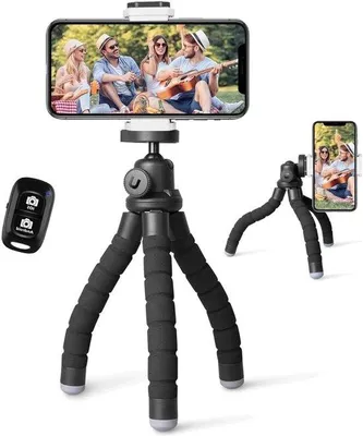 Obrázok produktu pre Mini statív pre smartfón a fotoaparát s diaľkovým ovládaním cez Bluetooth – čierny s podsvietením
