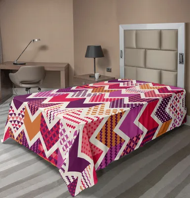 Produktbild von ABAKUHAUS Winkel Bettlaken, Bunte Pfeilmotive Zick Zack Linien Geometrisch Patchwork Inspiriert Muster Würfel, weiches bequemes oberes Bettlaken für ein Nachbildungatives Bett 1 Stück 190 cm x 100 cm, Mehrfarbig