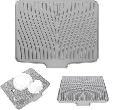 Obrázok produktu pre Ibenzoa® Silikónová odkvapkávacia podložka, 40 x 33 x 1,5 cm – vhodná do kontaktu s potravinami, skladacia, vhodná do umývačky riadu, odolná voči teplu až do 230 °C, sivá, 525 g