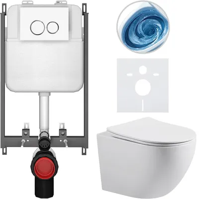 Productafbeelding van CERANO - Toiletset Cesso, inbouwmodel - wit, glanzend - bedieningsknop Prime/Dualo, wit - voor inbouw - 49x36 cm