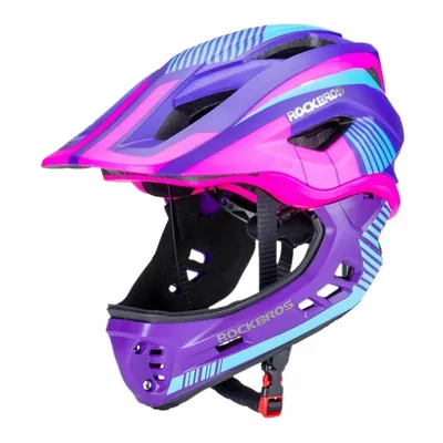 Zdjęcie produktu dla Kask rowerowy Rockbros TT-32SBPP-M dziecięcy z odpinaną szczęką rozmiar M - fioletowo-różowy