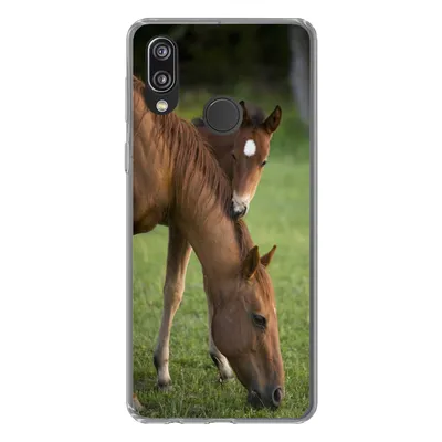 Produktbild von MuchoWow® Handyhülle Schutzhülle Hülle für Huawei P20 Lite (2020) Pferde - Gras - Porträt Silikon Softcase Handy Hülle - Kartenhalter