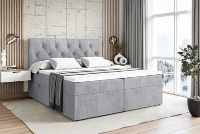 Produktbild von ALTDECOR Boxspringbett mit Matratze(20 cm hoch) und Topper(4 cm hoch), Polsterbett mit Kopfteil und Bettkasten - MIRAGE - 180x200 - H4/Hellgrau Samt