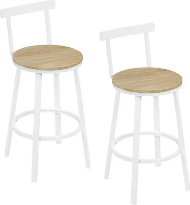 Produktbild von WOLTU Barhocker rund, Küchenhocker, Tresenhocker mit Lehne, Metallgestell, Fußstütze : Helle Holzoptik 2 Farbe: Helle Holzoptik Stückzahl: 2